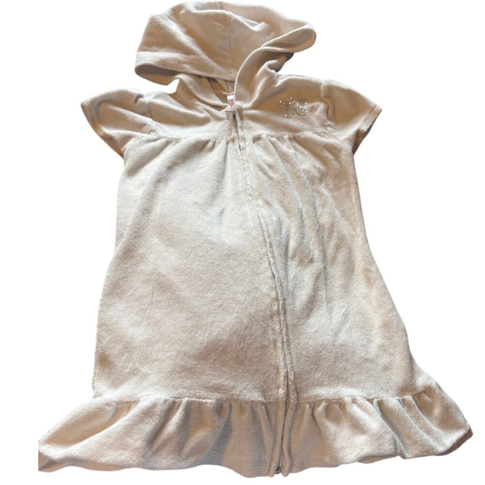 Miken girl's white swim zip up hooded terry coverup with jeweled butterfly sz 4‎